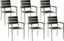VERNIO - Tuinstoel set van 6 - Zwart/Zilver - Aluminium