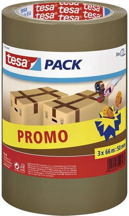 Verpakkingstape tesapack 66mx50mm bruin promopack | Pak a 3 rol | 12 stuks