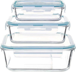 Vershousbakjes set 3 stuks glas vierkant met clip deksels - Magnetron - Diepvriesdoos - Ovenbestendig