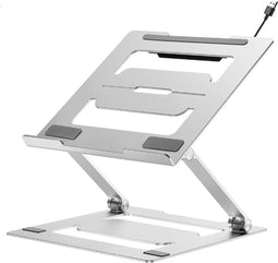 Verstelbare Laptopstandaard - Tot 17 inch - Met 4-voudige USB-A Hub - Inklapbaar - Aluminium
