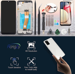 Vervangend scherm LCD-scherm en touchscreen digitizer met gereedschap compatibel met Samsung Galaxy A02S/A025U/A025A zwart met frame, niet voor A025F A025M en A02)