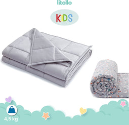 Verzwaringsdeken Kind 4,5 kg Met Dierpatroon buitenhoes - Duurzaam Bamboe Materiaal - Grijs - 100x150cm