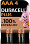 Duracell Plus 100 - Alkalinebatterijen AAA - Tot 100% extra levensduur (4 stuks)