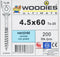 WOODIES® Ultimate Platverzonkenkopschroef Torx Verzinkt 4,5x60 Deeldraad VE=200 - 61545441