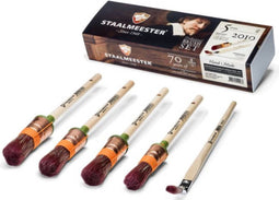 Staalmeester Kwastenset Serie 9030 - 1x Maat 14 Puntkwast - 2x Maat 16 Puntkwast - 1x Maat 18 Puntkwast - 1x Maat 16 Gebogen penseel - 5-Delig