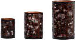 PTMD Yolein Rond Windlicht - H20 x Ø12 cm - Set van 3 - Ijzer - Grijs