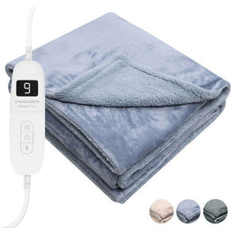 STAUS&BACH PowerNap - Elektrische deken XXL - 9 warmtestanden - Grijs blauw 180x130 cm