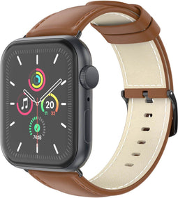imoshion Classic lederen bandje - Geschikt voor Apple Watch 1, 2, 3, 4, 5, 6, 7, 8, 9, 10 (42 mm), SE - 38/40/41 mm - Bruin - One Size