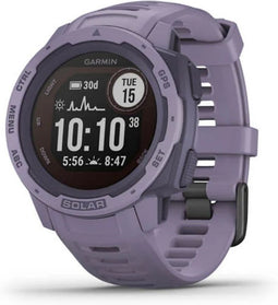 Garmin Instinct Solar 45 mm paars met een paarse siliconen polsband