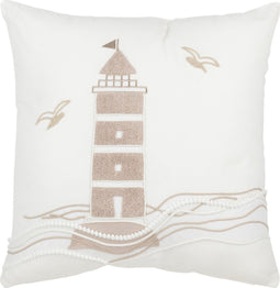J-Line kussen Vuurtoren - katoen - wit/taupe