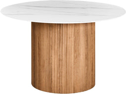 ALBINA - Ronde eettafel - Wit/Bruin - 120 cm - Hout/Steen