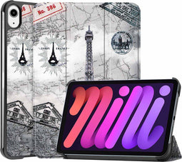 imoshion Tablet Hoes Geschikt voor iPad Mini 7 (2024) / iPad Mini 6 (2021) - imoshion Design Trifold Bookcase - Zwart /Parijs