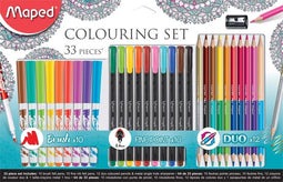 Kleurset 33-delig viltstiften BRUSH, fijnschrijvers GRAPH'PEPS, Kleurpotloden DUO, slijper