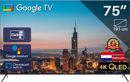 Google Smart TV | TeeView 75 inch QLED TV | 4K Ultra HD Google TV | 3xHDMI 2x USB | Ci+ | Triple Tuner DVB-T/T2/S/S2/C | Frameless Design | Smart TV | in Eindhoven geassembleerd | TeeView TV75QQG-EU