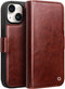 Qialino - Geschikt voor iPhone 15 - Leren bookcase hoes - Bruin