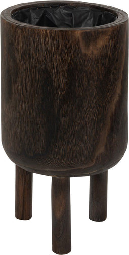J-Line bloempot Op Voet Paulownia - hout - bruin - small - Ø 21.5 cm