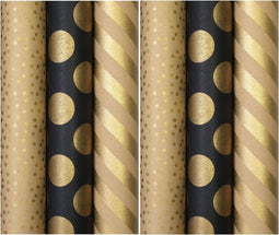 BERLIN cadeaupapier - assortiment inpakpapier - 6 rollen 3 meter x 70 cm - bruin zwart goud
