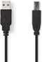 USB-Kabel - USB 2.0 - USB-A Male - USB-B Male - 10 W - 480 Mbps - Vernikkeld - 1.00 m - Rond - PVC - Zwart - Envelop