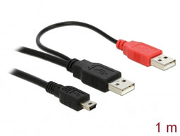 Delock 2x USB2.0-A male / USB mini 5-pin - Micro USB B Kabel - 3 meter - Zwart