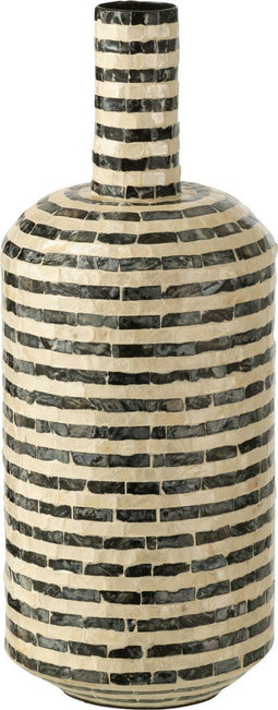 J-Line vaas Fles Strepen - zeeschelpen/bamboe - zwart/wit