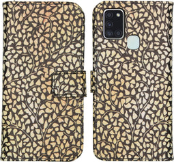 iMoshion Hoesje Geschikt voor Samsung Galaxy A21s Hoesje Met Pasjeshouder - iMoshion Design Softcase Bookcase - Goud / Zwart / Allover de luxe