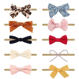 10-delige Baby Haarbandjes Nylon met Strikjes en Bloemen - Diverse Kleuren