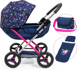 Bayer Cosy Poppenwagen incl. Luiertas Design hartjes met zeemeermin - Doll Pram - opvouwbaar