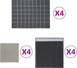 vidaXL - 12-delige - Keukendoekenset - katoen - grijs