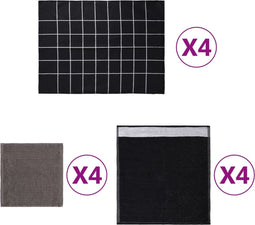 vidaXL - 12-delige - Keukendoekenset - katoen - zwart