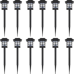 vidaXL 12-delige LED-tuinverlichtingsset solar met pin 8.6x8.6x38 cm