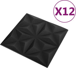 vidaXL - 12 - st - Wandpanelen - 3D - origami - 3 - m² - 50x50 - cm - zwart