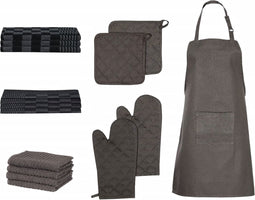 vidaXL - 15-delige - Keukendoekenset - katoen - zwart