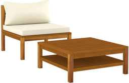 vidaXL - 2-delig - Bankstel - met - crèmewitte - kussens - massief - acaciahout