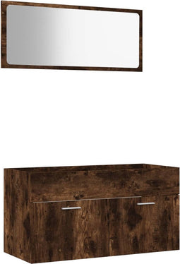 vidaXL - 2-delige - Badkamermeubelset - bewerkt - hout - gerookt - eikenkleurig