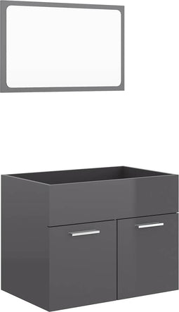 vidaXL - 2-delige - Badkamermeubelset - bewerkt - hout - hoogglans - grijs