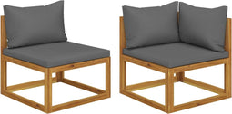 vidaXL - 2-delige - Loungeset - met - donkergrijze - kussens - massief - acaciahout
