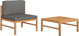 vidaXL - 2-delige - Loungeset - met - donkergrijze - kussens - teakhout