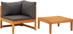 vidaXL - 2-delige - Loungeset - met - donkergrijze - kussens - acaciahout