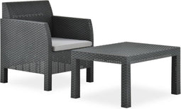 vidaXL - 2-delige - Loungeset - met - kussen - PP - rattan - antracietkleurig