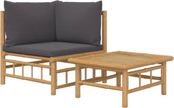 vidaXL - 2-delige - Loungeset - met - kussens - bamboe - donkergrijs