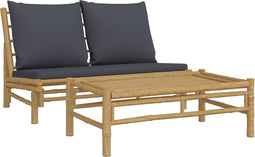vidaXL - 2-delige - Loungeset - met - kussens - bamboe - donkergrijs