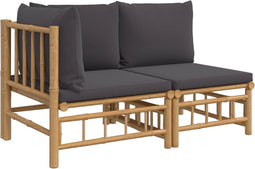vidaXL - 2-delige - Loungeset - met - kussens - bamboe - donkergrijs