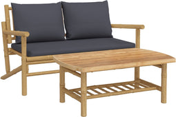 vidaXL - 2-delige - Loungeset - met - kussens - bamboe - donkergrijs