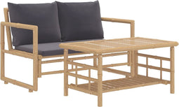 vidaXL - 2-delige - Loungeset - met - kussens - bamboe - donkergrijs