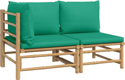 vidaXL - 2-delige - Loungeset - met - kussens - bamboe - groen