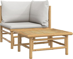 vidaXL - 2-delige - Loungeset - met - kussens - bamboe - lightgrijs