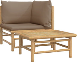 vidaXL - 2-delige - Loungeset - met - kussens - bamboe - taupe