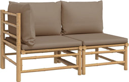 vidaXL - 2-delige - Loungeset - met - kussens - bamboe - taupe