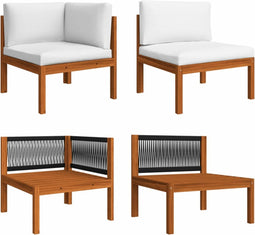 vidaXL - 2-delige - Loungeset - met - kussens - massief - acaciahout - crèmekleurig