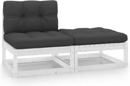 vidaXL - 2-delige - Loungeset - met - kussens - massief - grenenhout - wit